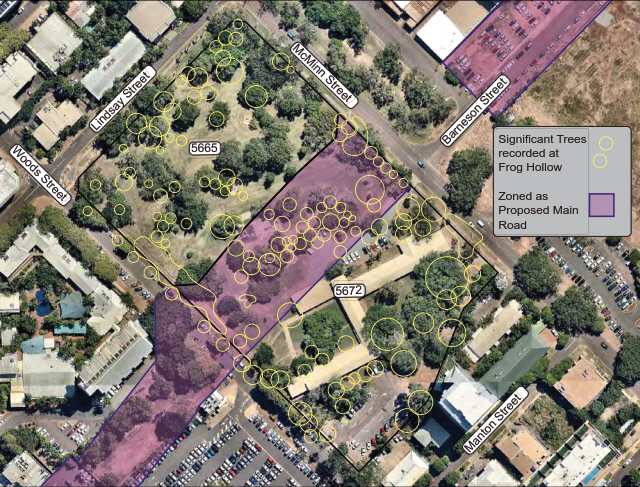 Image of Frog Hollow showing listed Significant Trees (image from Nearmap 2017)